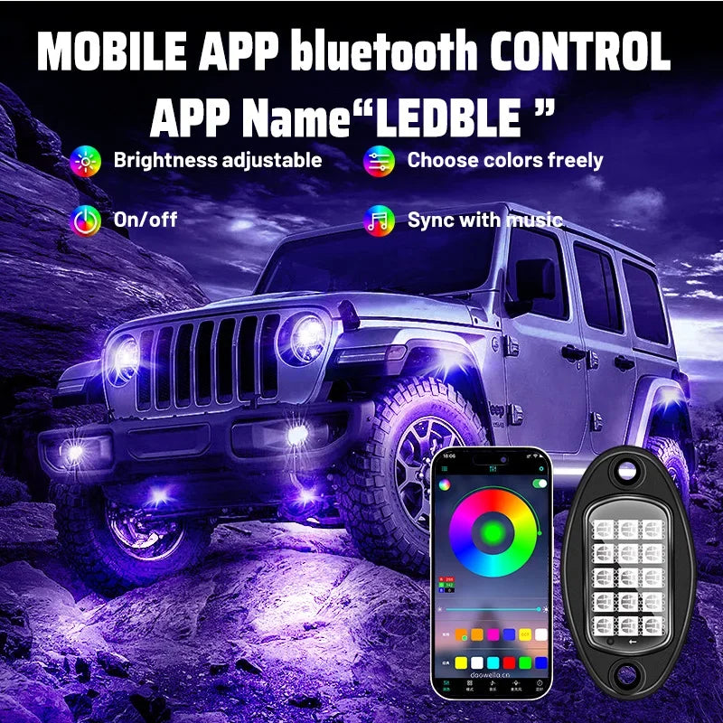 4/6/8/10/12 Pods RGB LED Rock Light APP Control Music Neon Car Underglow Chassis Light for Offroad Truck SUV Rock Ambien