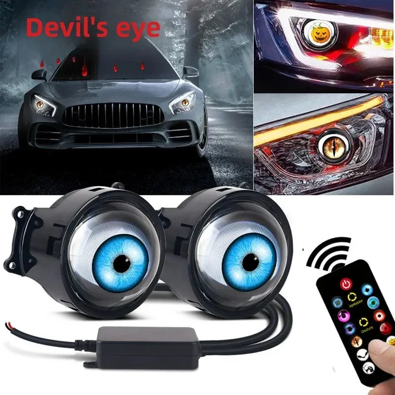 1pc/2pc 6/33 Patterns Dynamic LED Eye Light Car Headlight 1.5w Devil EyeS Multi-mode LED Modified Lens Headlight Accesso