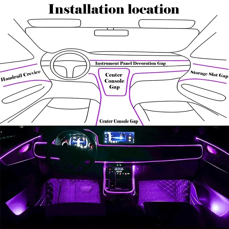 For Auto Atmosphere Interior Strip Flexible El Wire RGB Neon