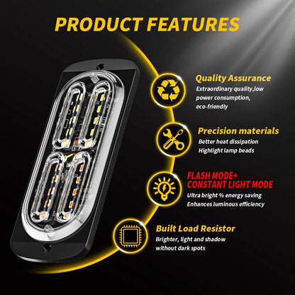 1PCS Strobe Warning Grille Flashing Truck Amber Traffic 12V
