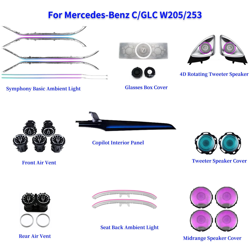 For Mercedes C Glc X253 W205 Colors RGB Interior Ambient Kit