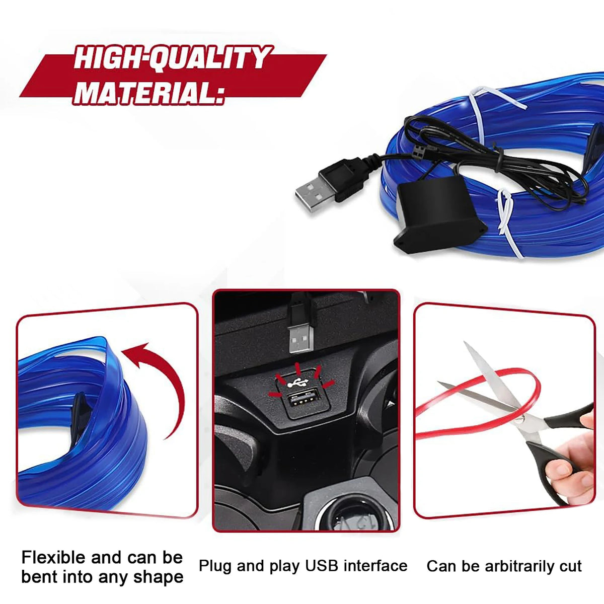 5M Neon Interior Lighting Strips 5V Flexible El Cold