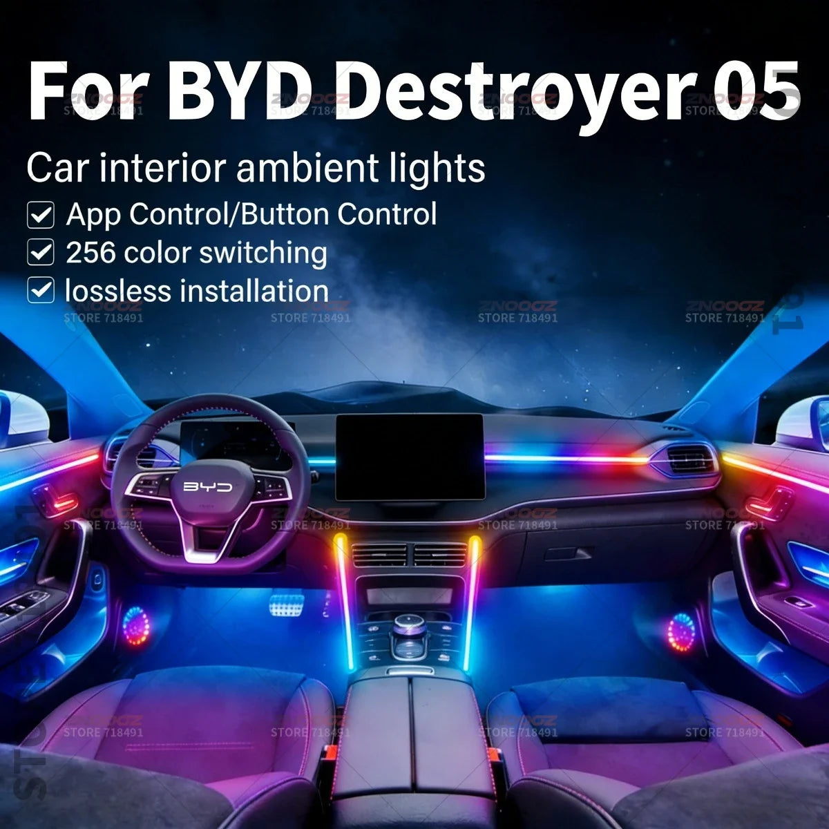 For BYD Destroyer05 22IN1 RGB Interior Acrylic Ambient Hidden
