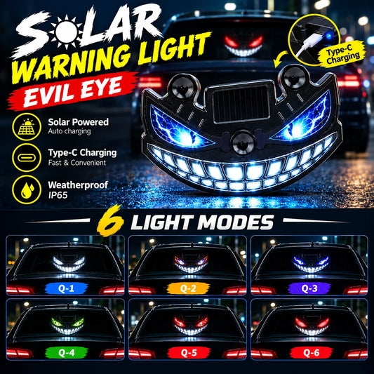 Solar Devil's Eye Car Ambient Lighting Warning Light LED Windshield Solar Type-C Charging Multi-Mode Anti-Rear-End Decor