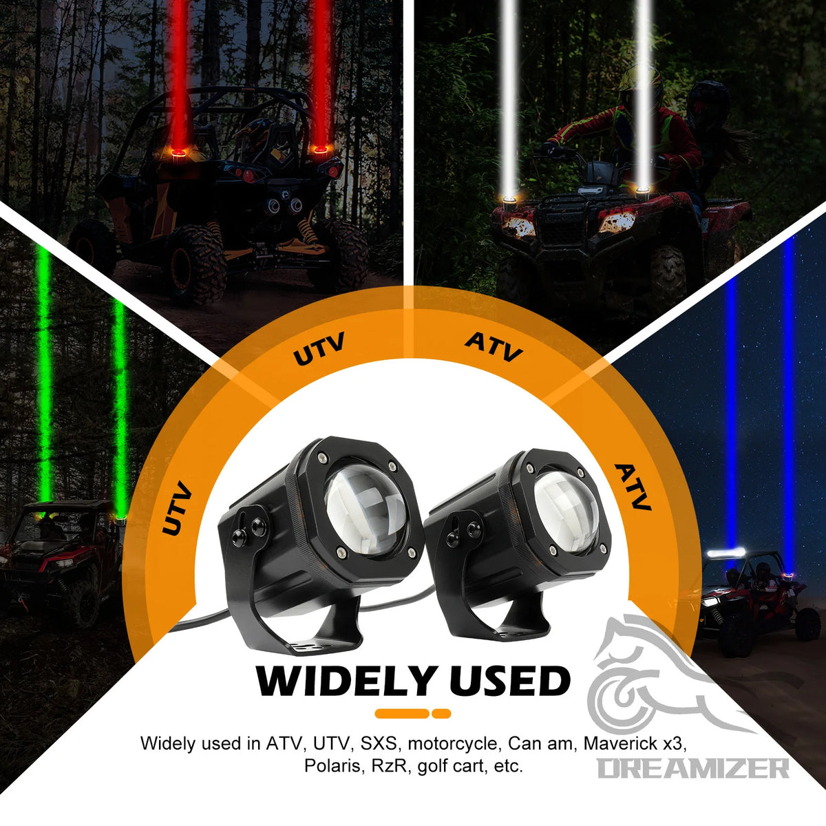 For Side By Side Whipless LED 2PCS Whip Pods Rgbw Spot Beam