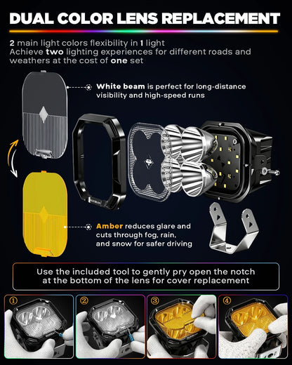 For Off Road Auxbeam Color Play Series 116W Inch RGB Pod