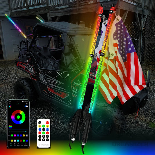 For Utv LED Backlights 4FT RGB Spiral Whip Antenna Chase