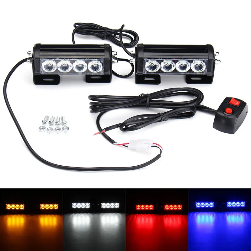 2PCS 4LED Warning Strobe Strip Remote Control Daytime Running