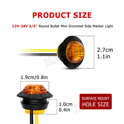 10PCS Round Side Marker 12V 24V Orange Amber Indicator