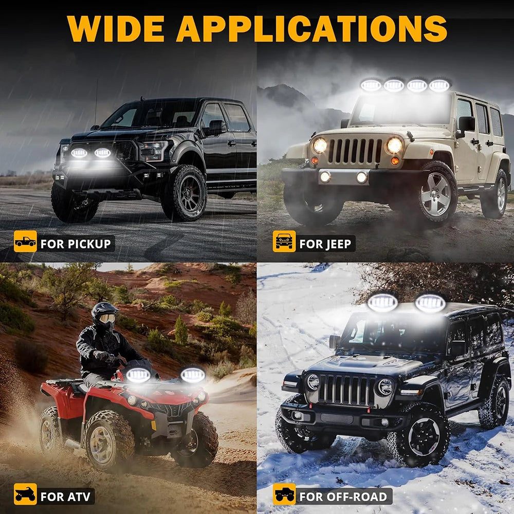 For Off Road Motorcycle ATV Utv Round Pods Drl Angel Eyes
