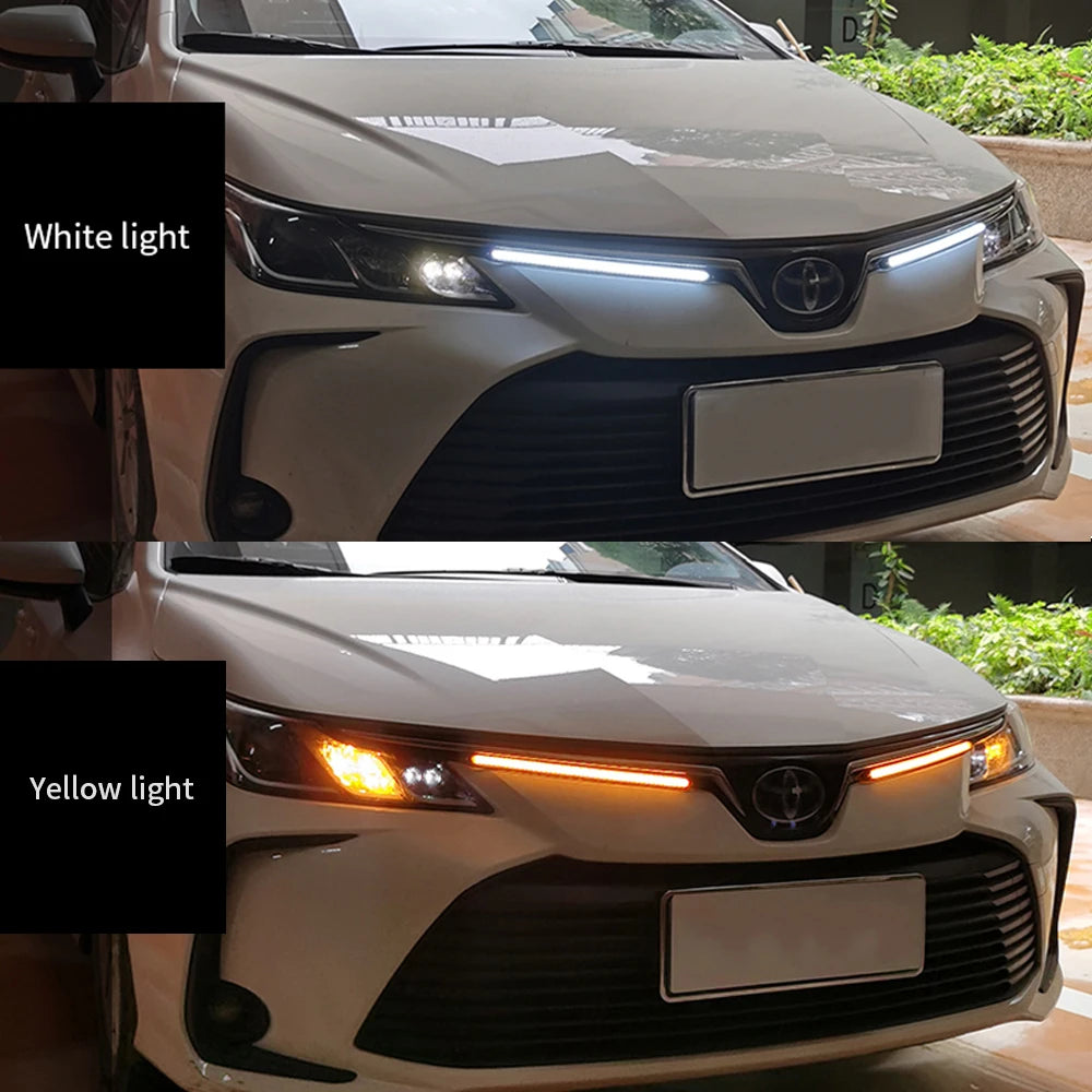 DRL Daytime Running Strip Car Headlight Decoration Turn Signal Light Strip Sequential Yellow Flow White Day Lamp Accesso
