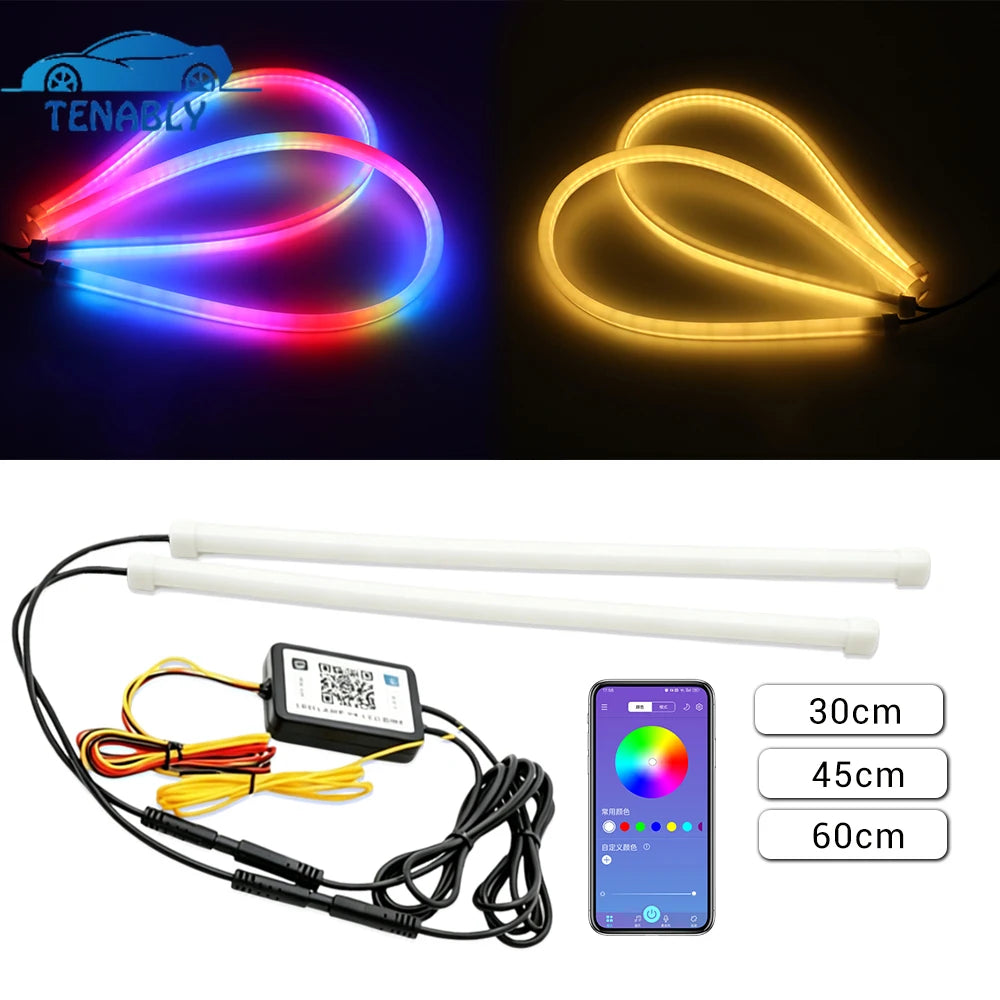 Dynamic Drl RGB Headlights Strip Sequential Tun Signal Neon