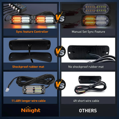Nilight 4PCS 24 Strobe Amber White Emergency Warning Sync