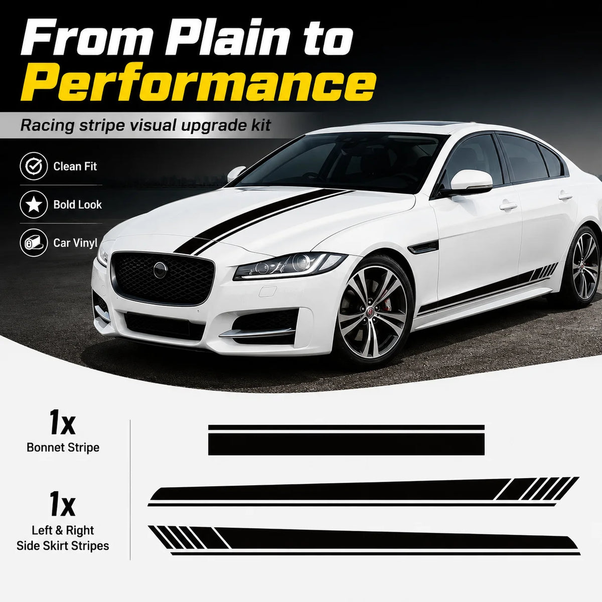 For Sedan 3PCS Black 190CM Side Skirt Vinyl Decal Sticker Body