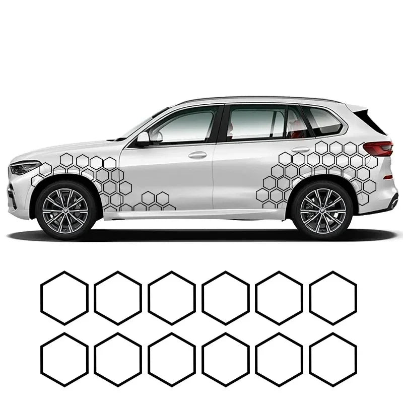 8PCS Honeycomb Hexagon Vinyl Stickers Sport Open Pattern Decals