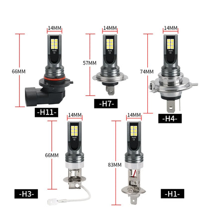 2pcs LED H7 H11 H8 H4 Car Lights 9006/HB4 9005/HB3 Fog Lamps Canbus 3030SMD No Error DRL Lighting Car Front Fog Bulbs 12