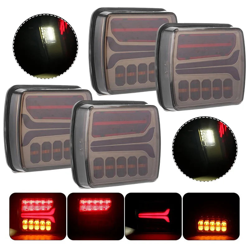 For 12V 24V Rear Tail Square Turn Signal License Plate Drl Truck