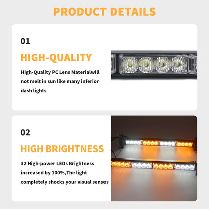Laikesi 2PCS 32LED Windshield Strobe Bar Flash Modes Amber