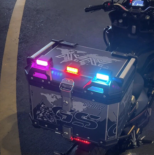 For Motorcycle Top Box Side Case Solar Warning Flashing Mode