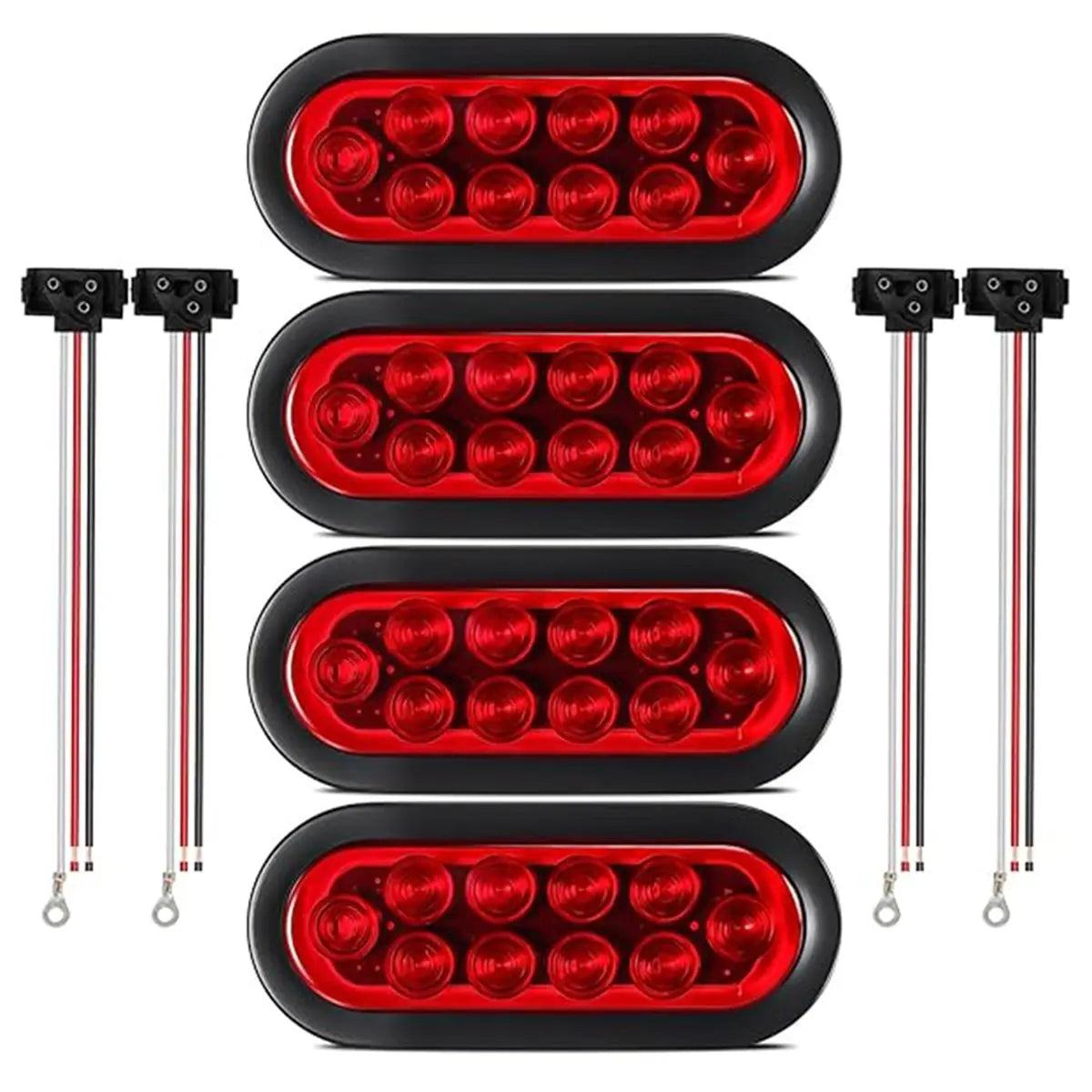 Compatible 4-piece Trailer Truck Sealed Red 6-inch Oval Stop