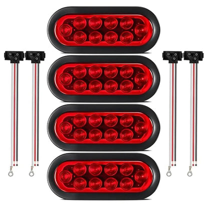 Compatible 4-piece Trailer Truck Sealed Red 6-inch Oval Stop