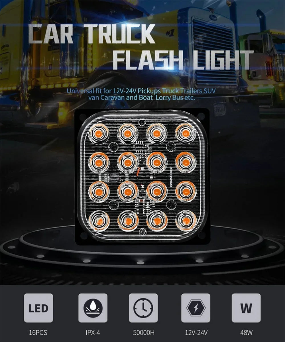 2X 16LED Truck Strobe Warning Flashing Emergency Breakdown Beacon