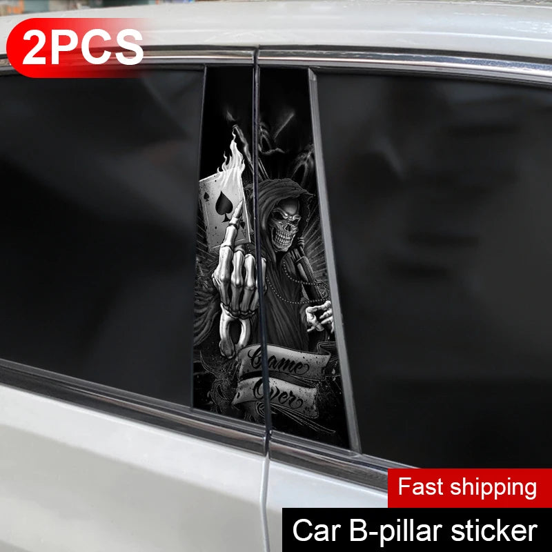 2PCS Horror Skull Sticker b-pillar Vinyl Decals Doors Pillar