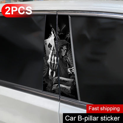 2PCS Horror Skull Sticker b-pillar Vinyl Decals Doors Pillar