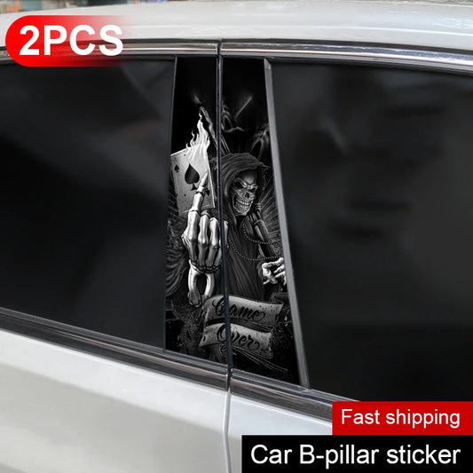 2PCS Horror Skull Sticker b-pillar Vinyl Decals Doors Pillar