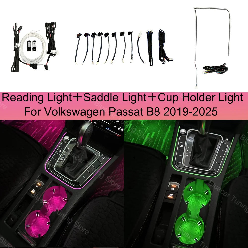 For VW Passat B8 2019-2025 LED Reading Saddle Cup Holder