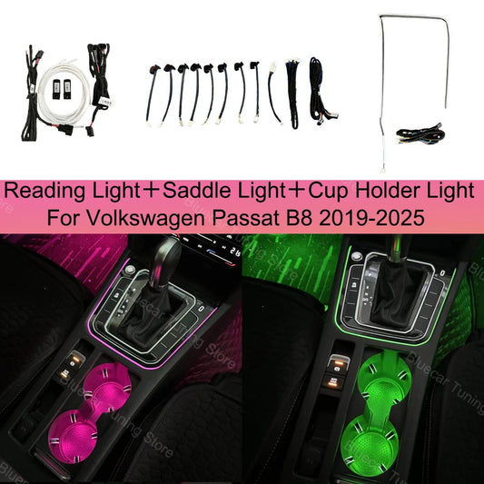 For VW Passat B8 2019-2025 LED Reading Saddle Cup Holder