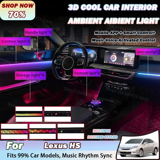 For Lexus Hs LED Interior Ambient Strip RGB Fiber Optic