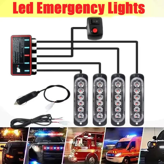 12V 4X4 Emergency Side Stroboscopes Grille Signal Red Blue