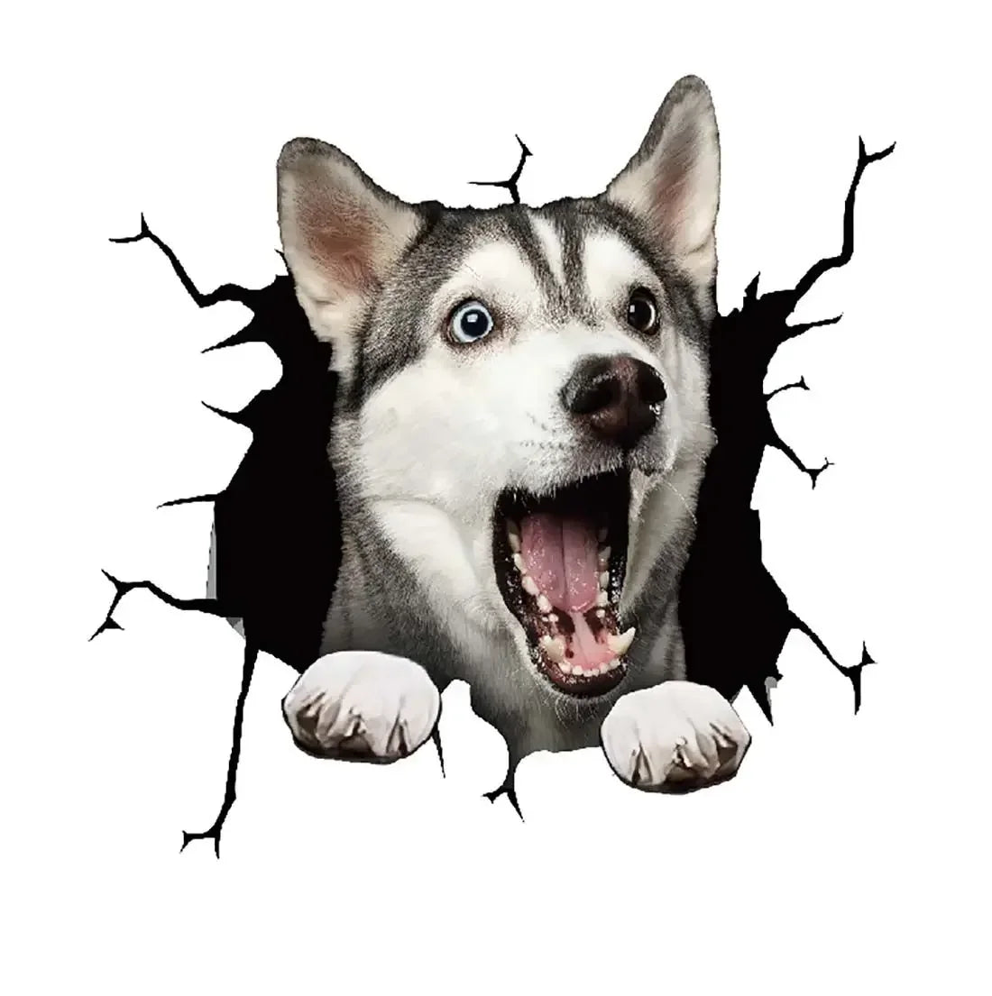 Stickers Motorcycle Puppy Broken Window 3D Simulation French