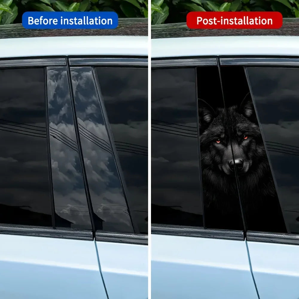 2-piece Strong Wolf Face Vinyl Decal Disposable Exterior Trim
