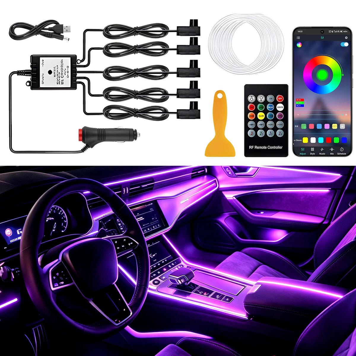 6IN1 8M Interior RGB Fiber Optic Ambient Kits APP