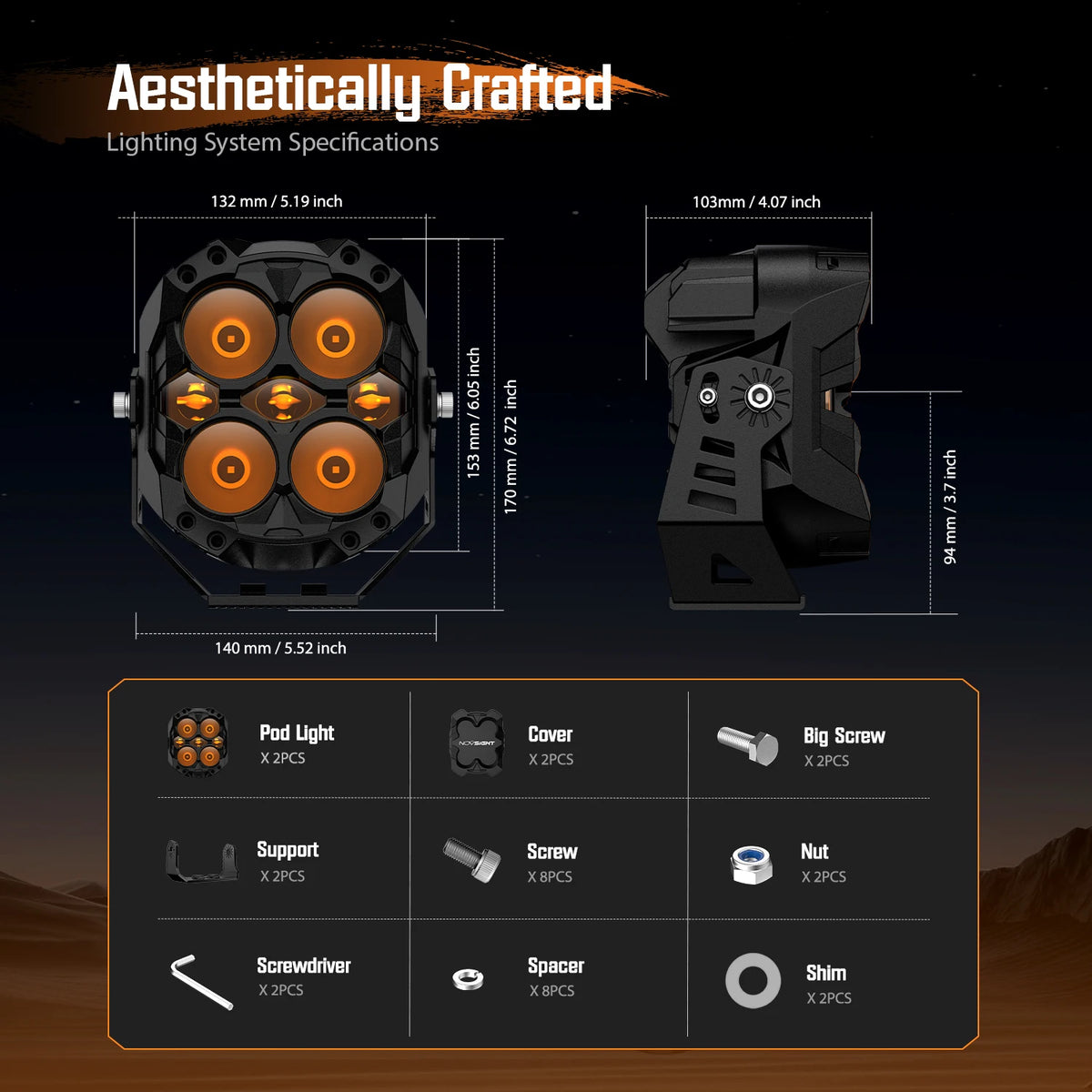Novsight Spot Bars 6inch 60W Off Road Pod 4X4