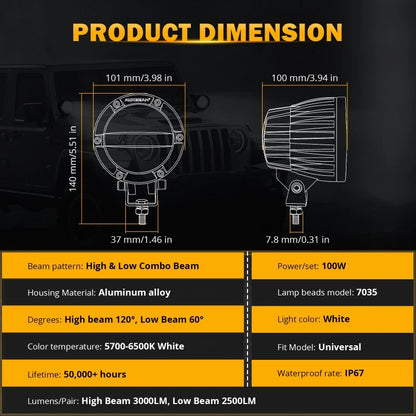 Auxbeam C4 Series Inch Round Work Driving Pod Low