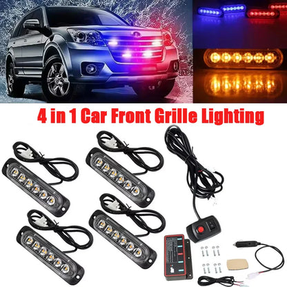 4PCS Grill Red Blue Emergency Remote Wireless Control Flash