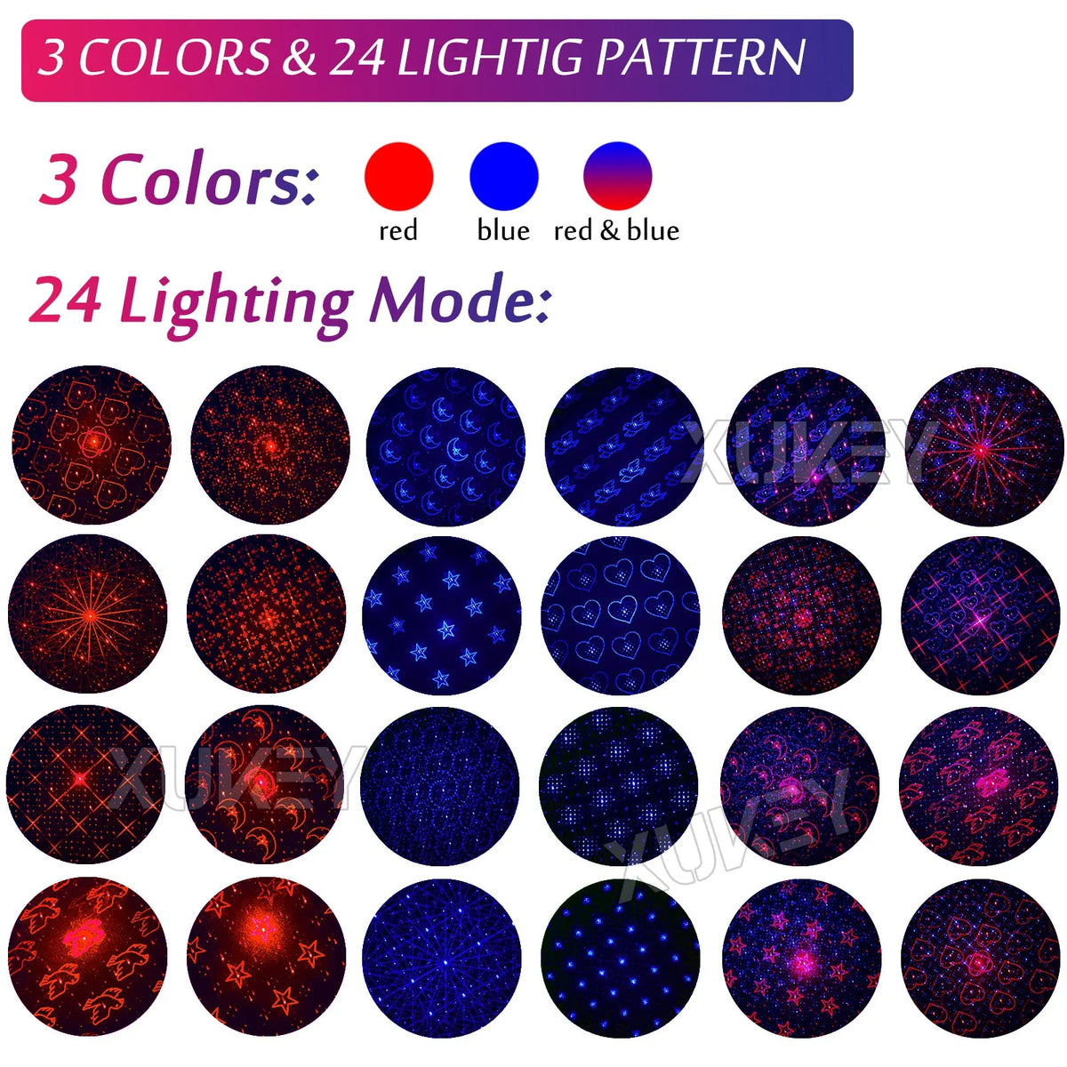 USB Star Projector Night Colors 24 Lighting Modes Sound