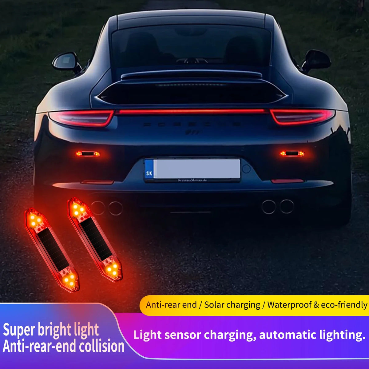 Solar Powered Anti Rear End Collision Flashing No Wiring