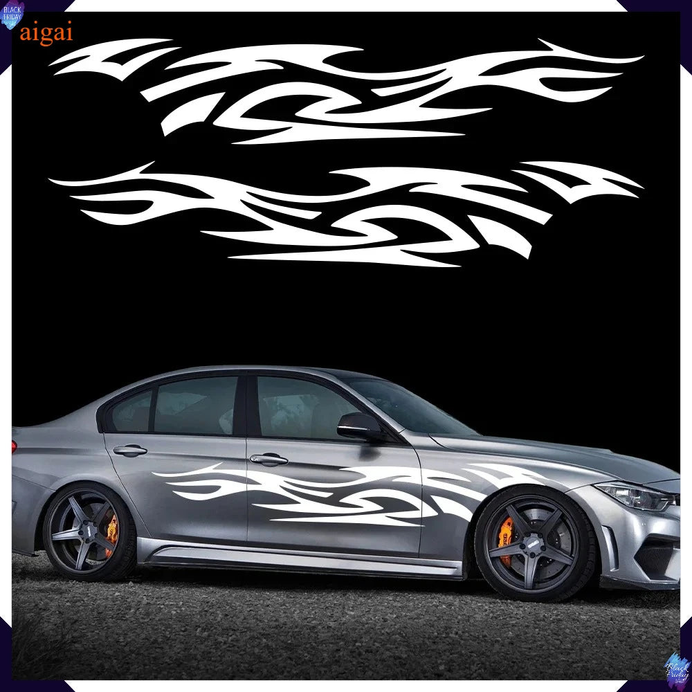 2PCS Fashion Stickers Flames Flaming Body Sticker Stripe Door