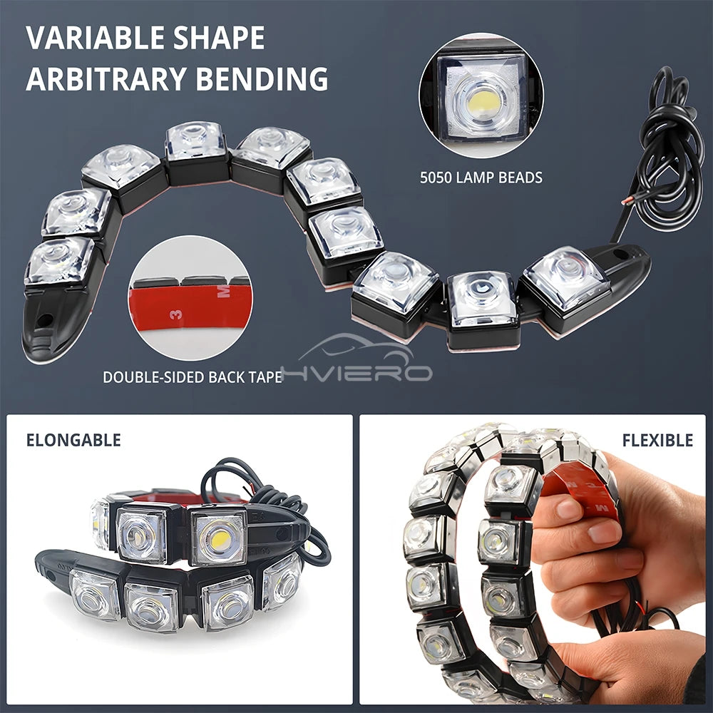 2X Day Drl Daytime Running Flexible 6LED Parking White