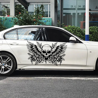 Skull Wings Flower Sticker Decal Roses Hood Body Door