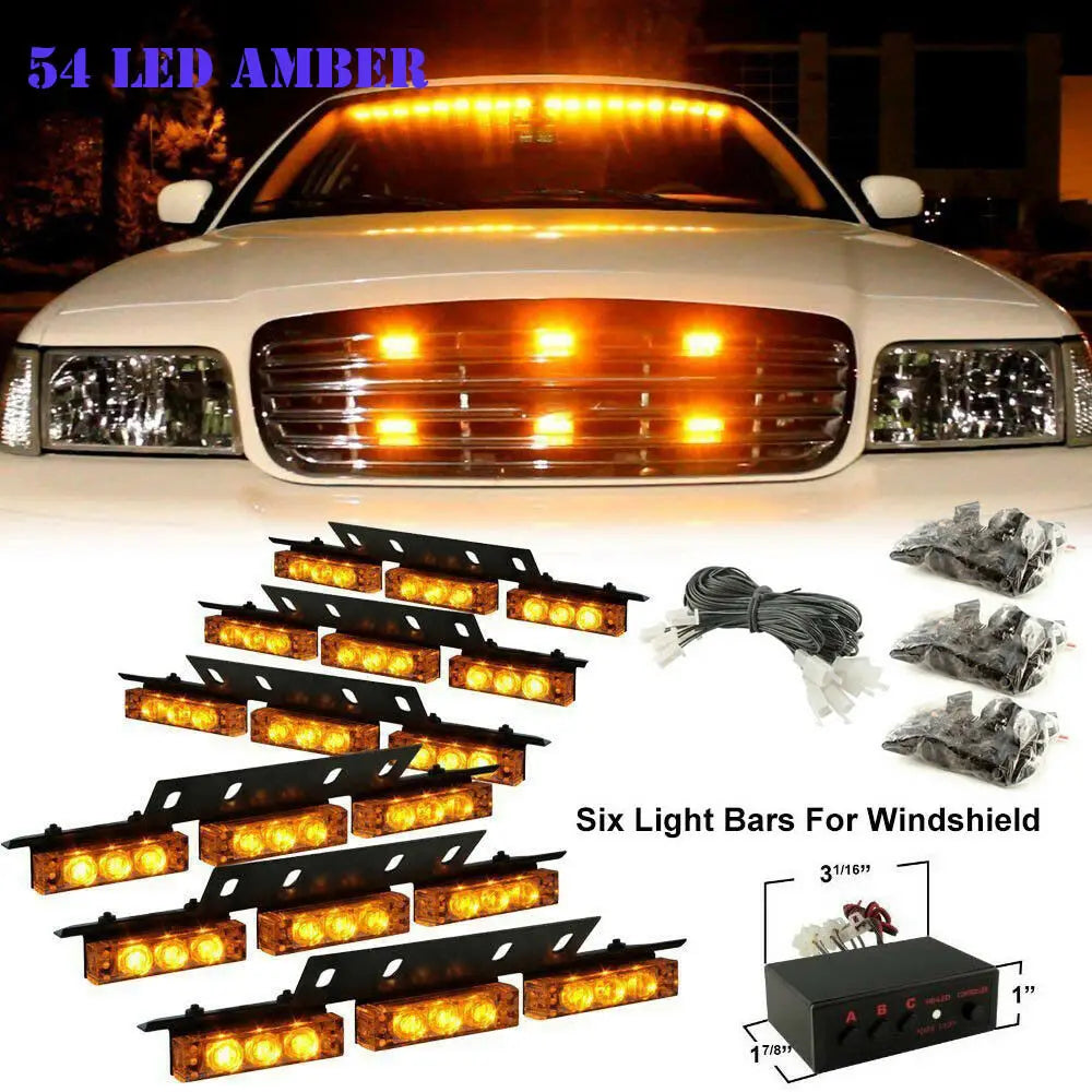 54-leds Flashing Dash Visor Emergency Warning 1-in-6 Front Bumper