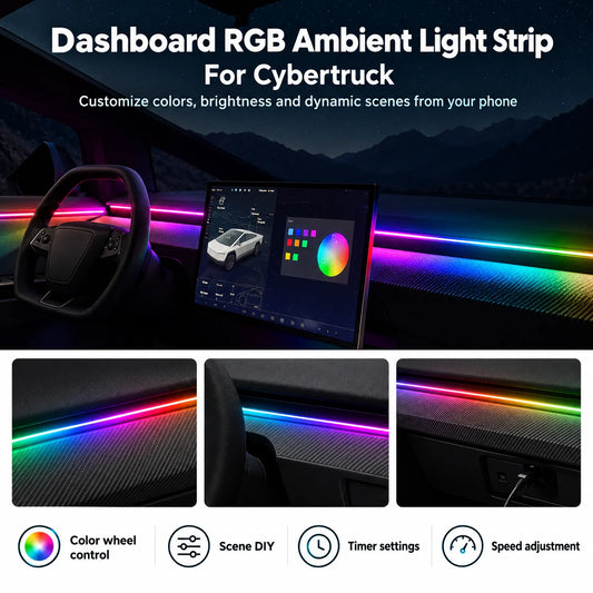 For Tesla Cybertruck USB Powered APP RGB Dashboard Ambient Strip