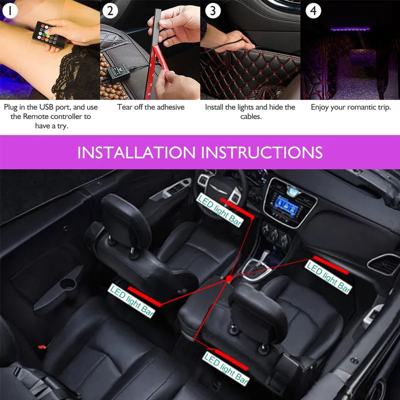 Neon Interior Ambient Foot Strip USB Wireless Remote Control