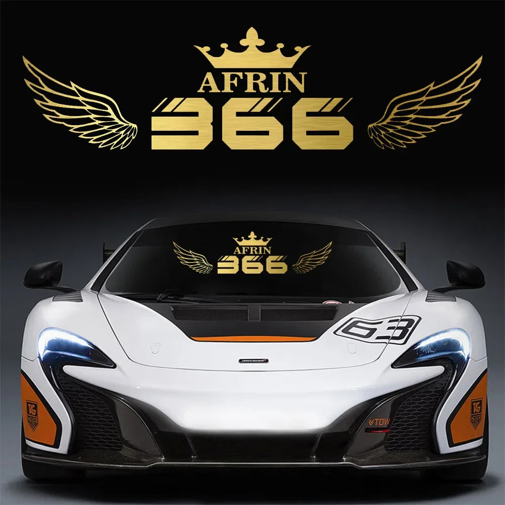 For Rear Windshield Number 366 Crown Wings Pattern Sticker Vinyl