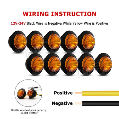 10PCS Round Side Marker 12V 24V Orange Amber Indicator