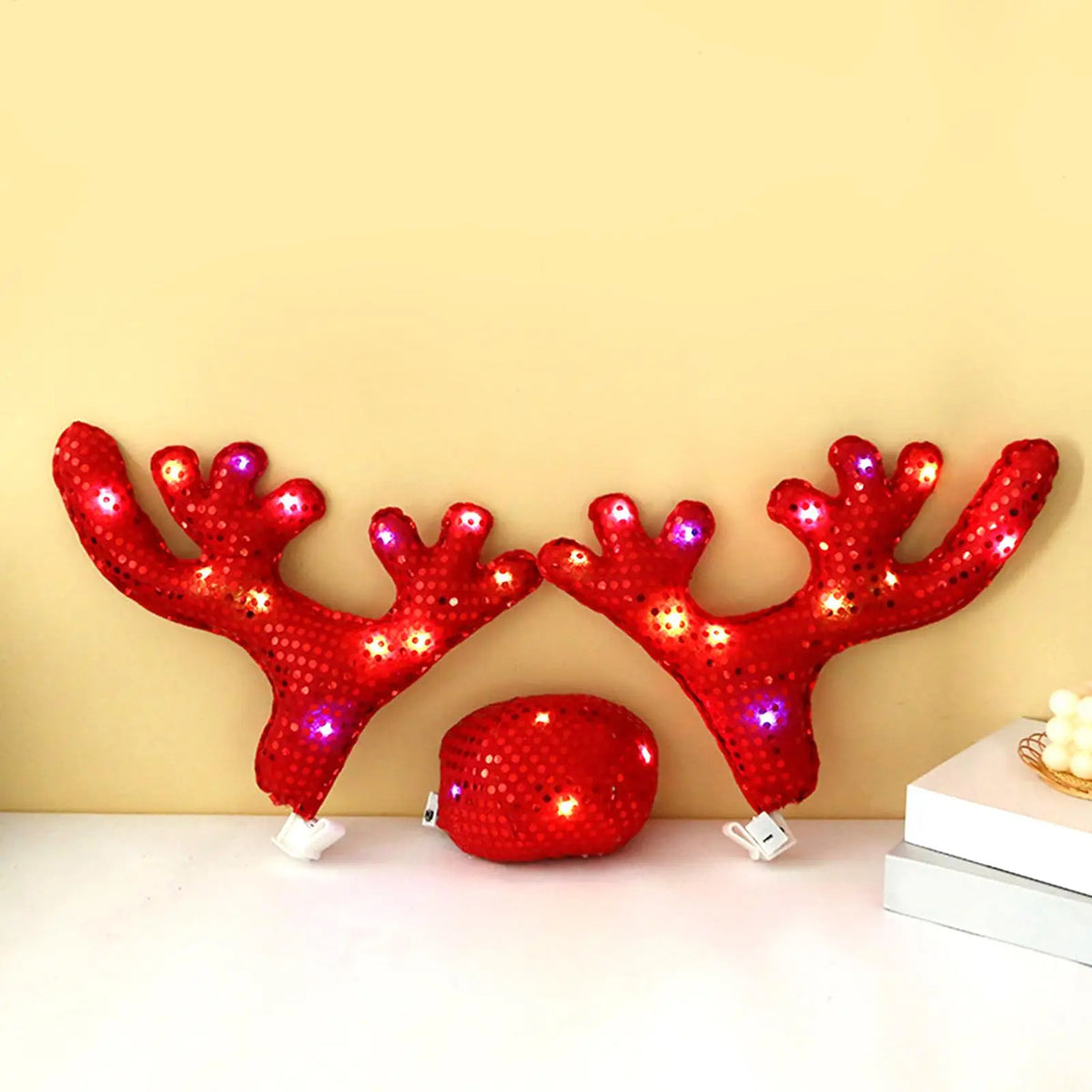 Reindeer Antlers Set Sequin Christmas Fit Sedan Truck Rv